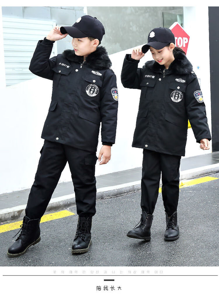 千夏芝 警察儿童服装冬季儿童警察棉袄加棉加厚警官服男女童特小交警