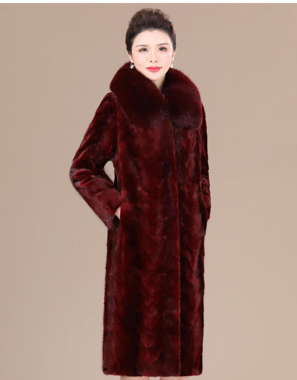 欧迪鸟odybird品牌皮草貂皮大衣女2021新款冬季狐狸毛领中年水貂外套