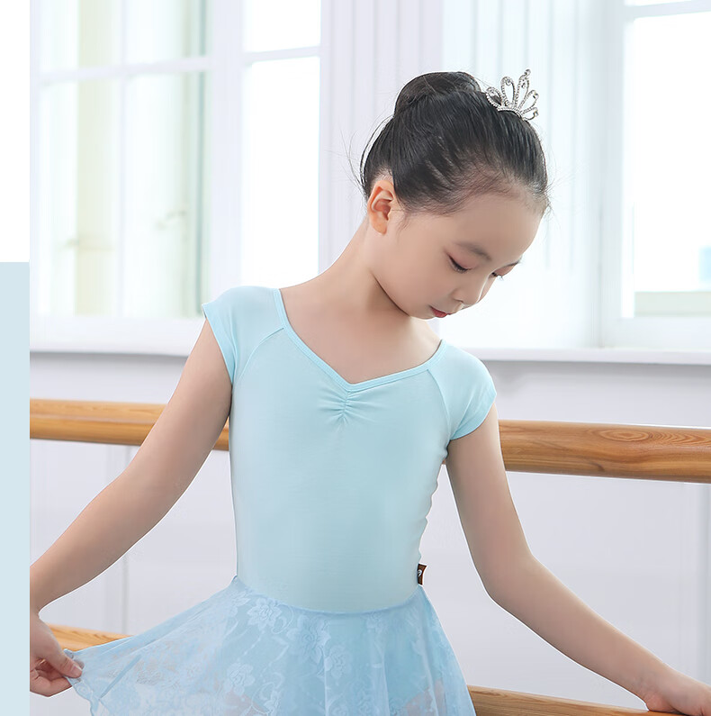 小茉莉舞蹈服儿童女夏短袖体操服女童芭蕾舞练功服中国舞考级形体蜜粉
