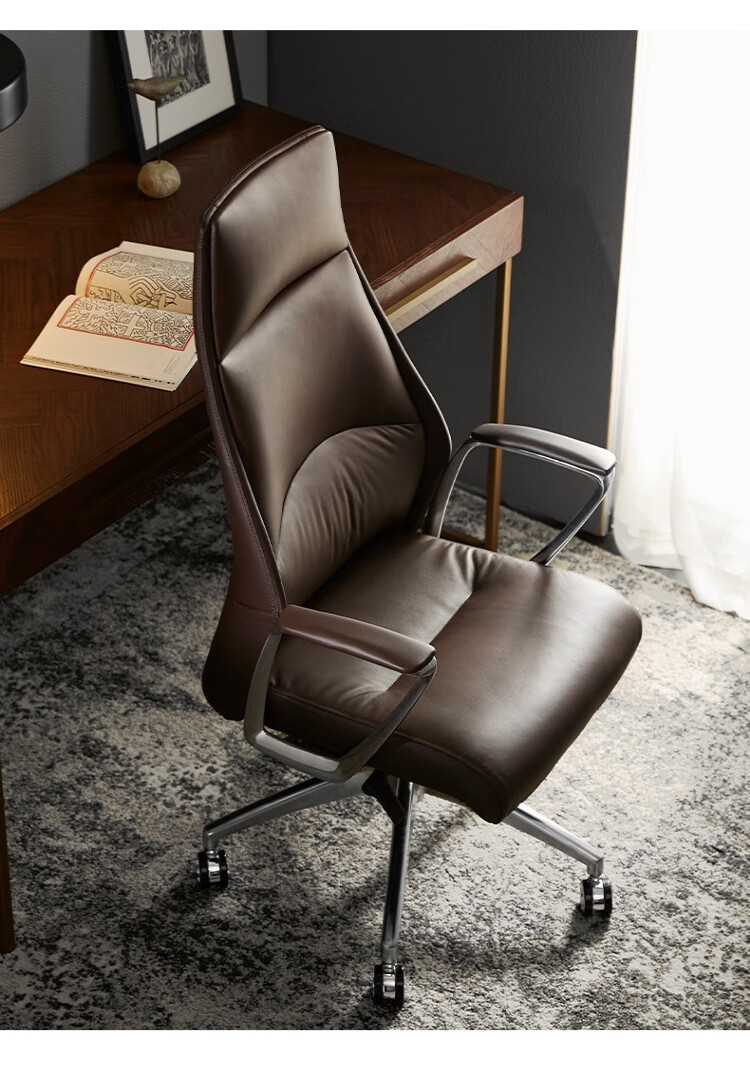 恒胜家用书房椅子皮艺座椅人体工程学久坐舒适办公室老板椅靠椅黑色