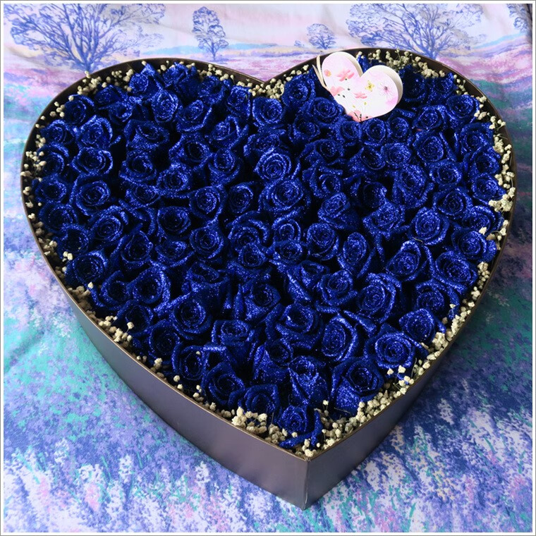 蓝色妖姬干花花束礼盒 蓝色妖姬花束蓝玫瑰礼盒单支鲜花一朵干花客厅