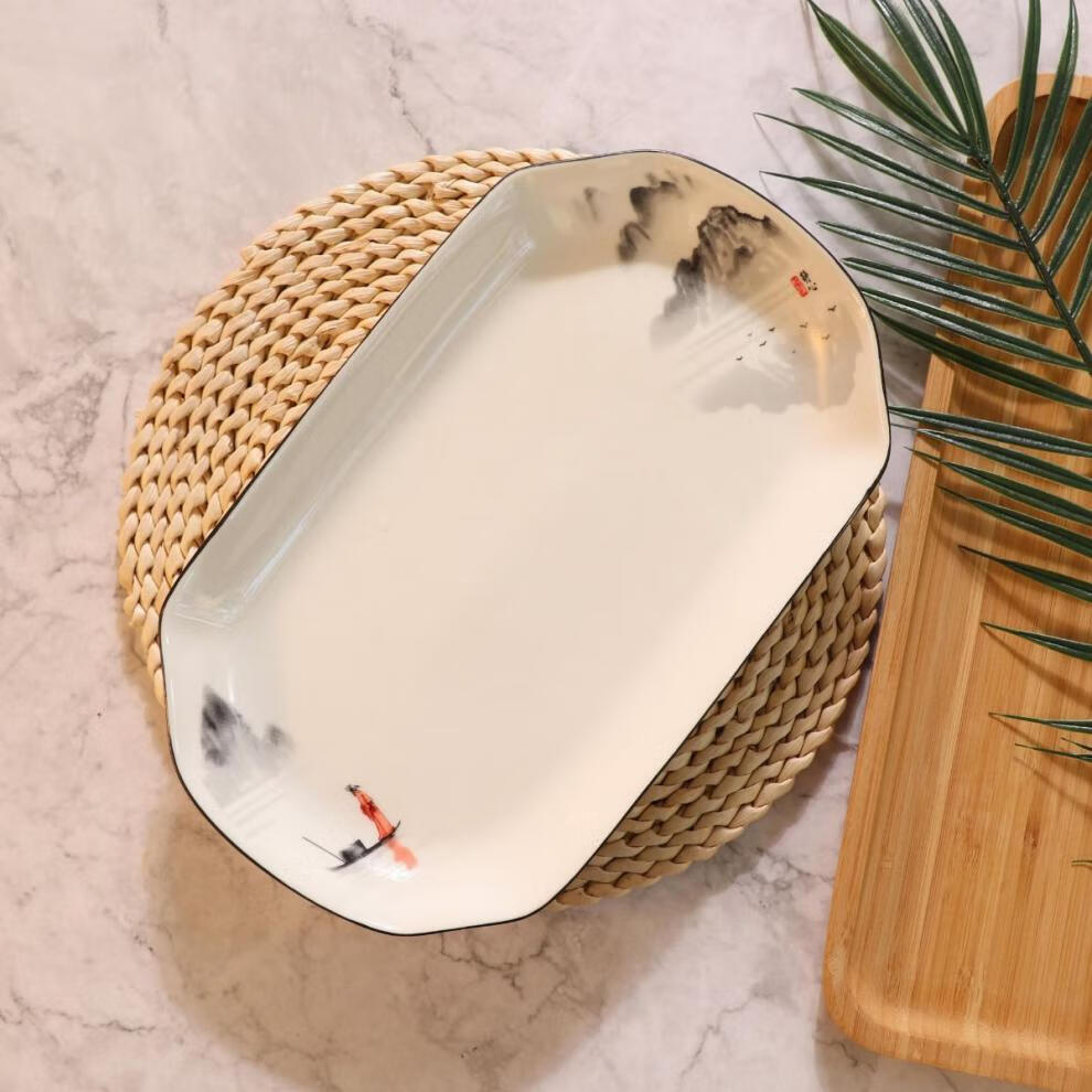 特大2个装30大鱼盘大号长方形鱼盘 2个静心