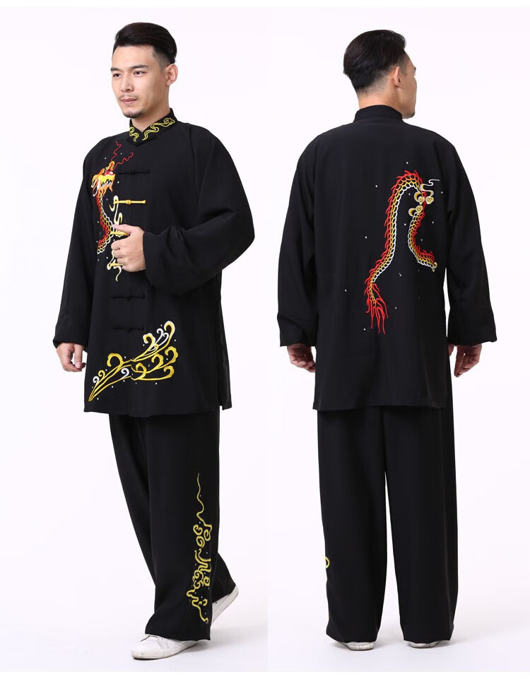 龙凤男女中国风太极拳表演服 男款绣龙【秋冬--加厚珠麻】【图片 价格