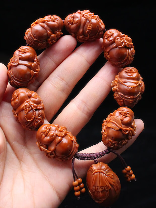 弥勒橄榄核手串核雕纯手工雕刻大籽水晶核八宝弥勒佛橄榄胡男士舟山苏