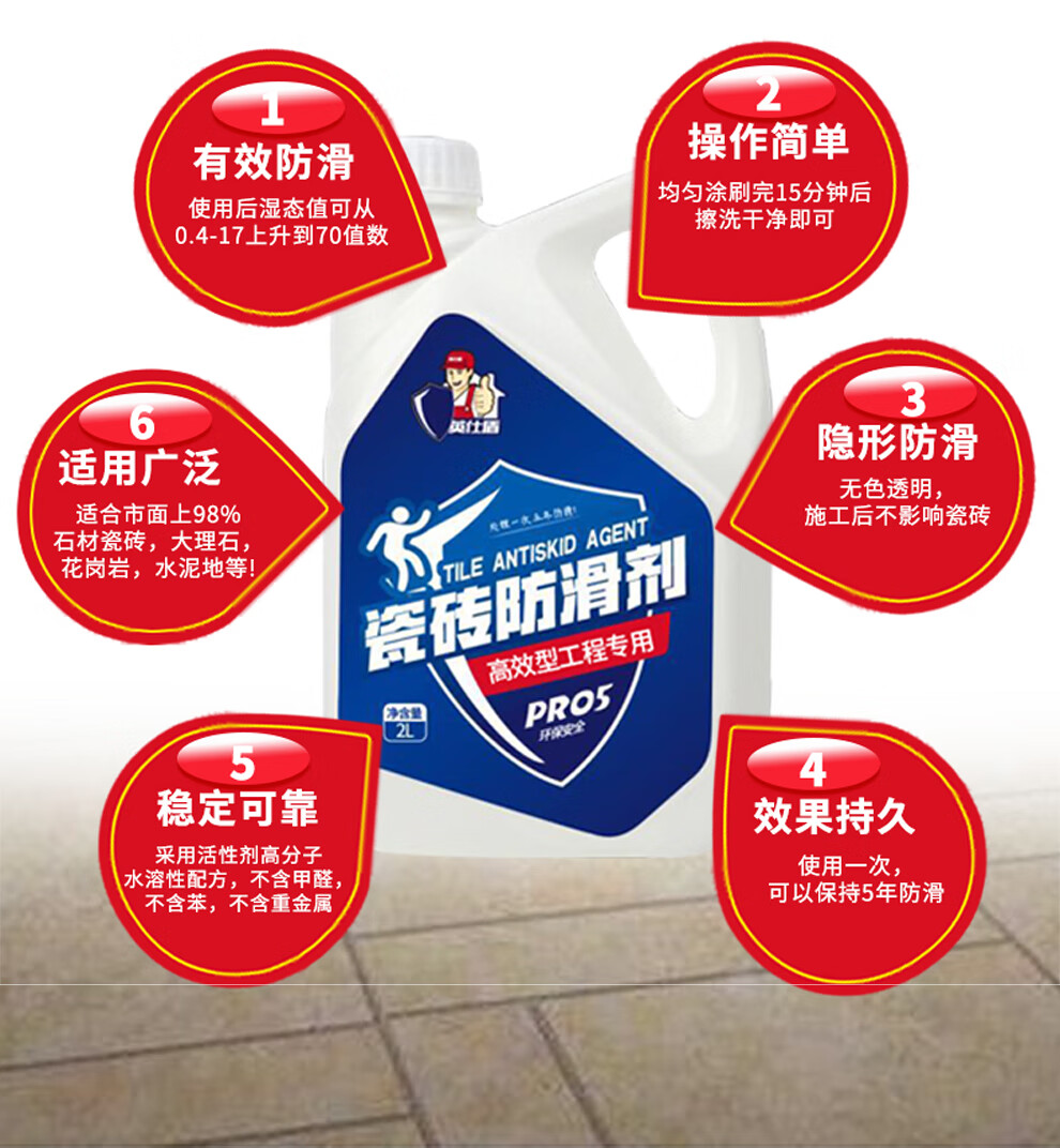 中盛 瓷砖防滑剂 地砖防滑液 高效型 2升 可用20平米-中盛云商