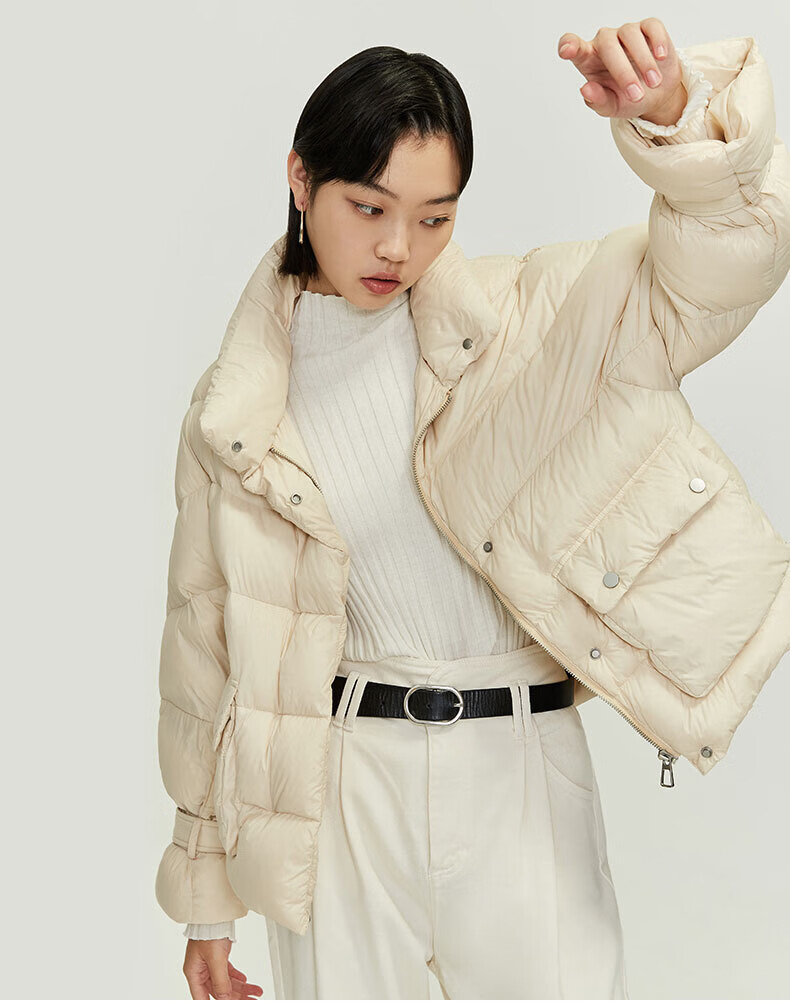 女装 羽绒服 纳薇(naivee) naivee纳薇冬季新款通勤气质米白短款羽绒