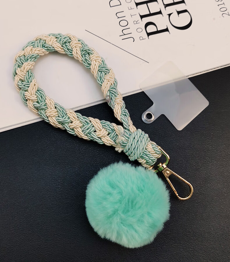 珍格(zhenge) 手机挂绳手工编织加粗毛绒绒毛球毛线编织手腕带子户外