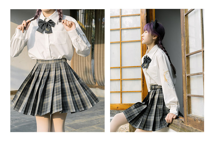 国王与夜莺jk制服 原创正版格裙少女夏黑色金线百褶短裙子 48cm 拍下
