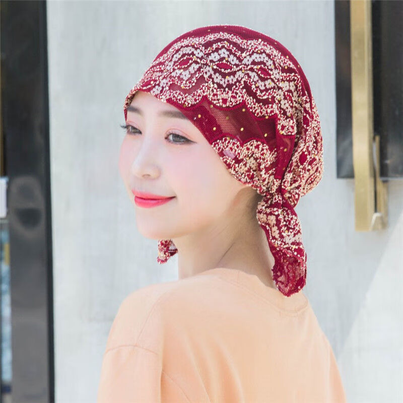 盼蔷新品蕾丝头巾帽厨房帽子女油烟做饭带掉发透气卫生帽尘帽工作帽