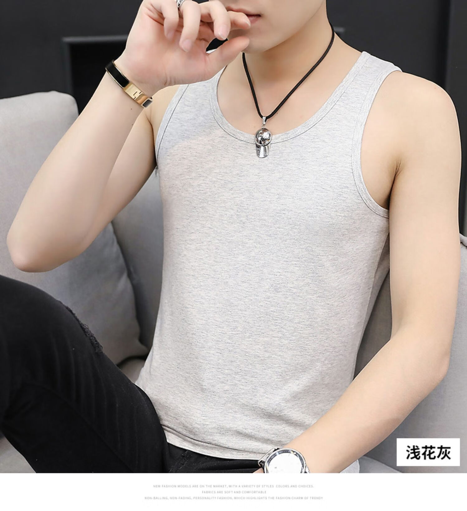 砍袖背心男2件莫代尔圆领男士背心夏季冰丝透气运动紧身无袖坎肩健身