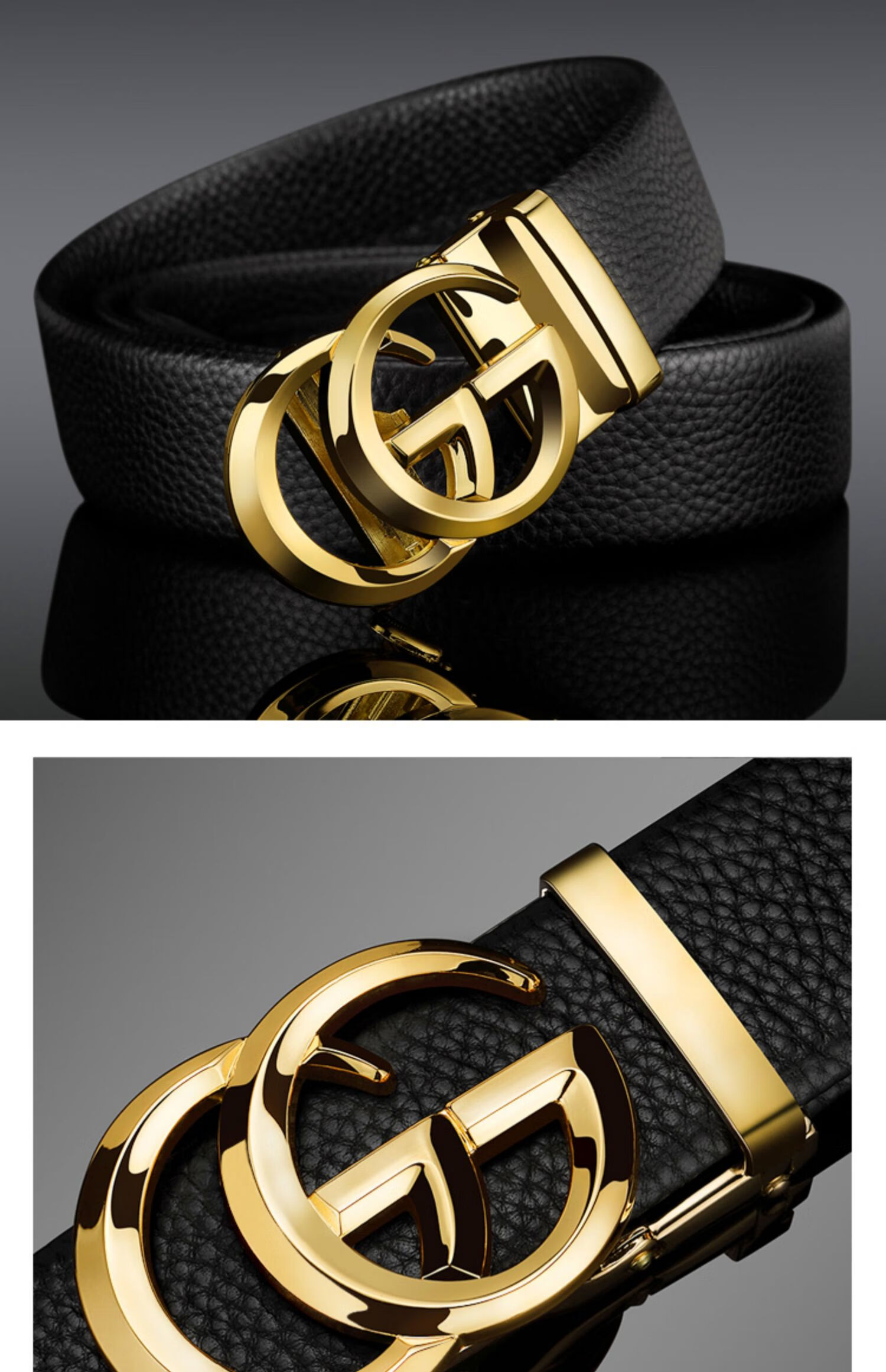 适用阿玛尼男士皮带品青年商务纯牛皮裤腰带男潮流 双g枪黑 双g银 110