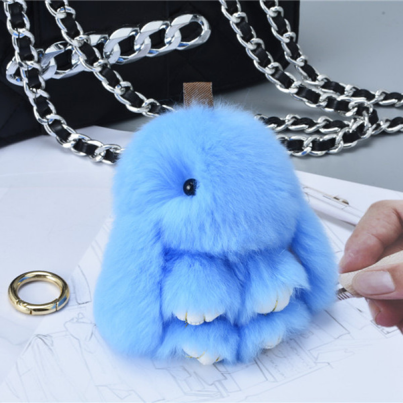 挂饰兔仿皮草小兔子饰品包包书包超萌毛绒兔挂件汽车钥匙扣 宝蓝色 14