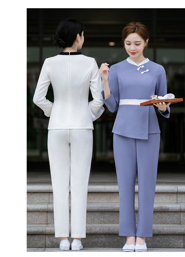 怡情姿2022春秋美容院酒店接待员工作服套装女修身显瘦时尚气质养生馆