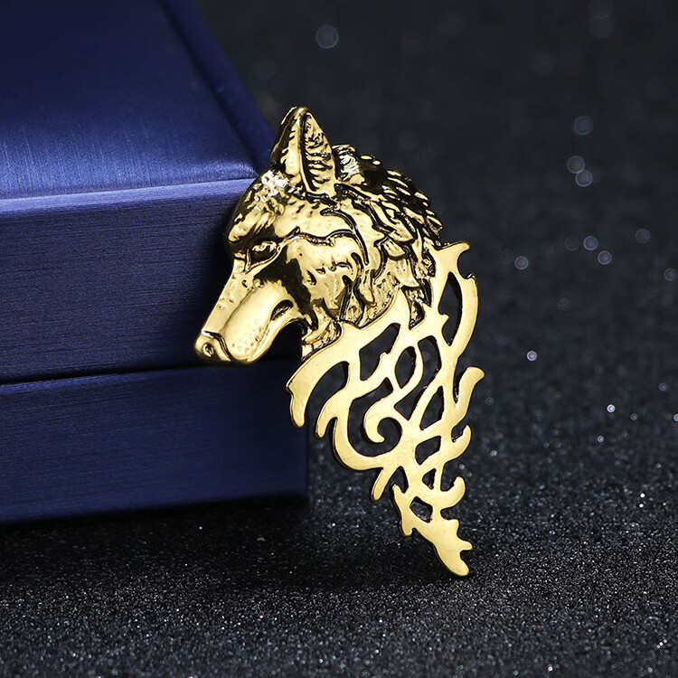 陌阡雪男士胸针西装胸章复古英伦韩版个性霸气狼头图腾合金胸针徽章