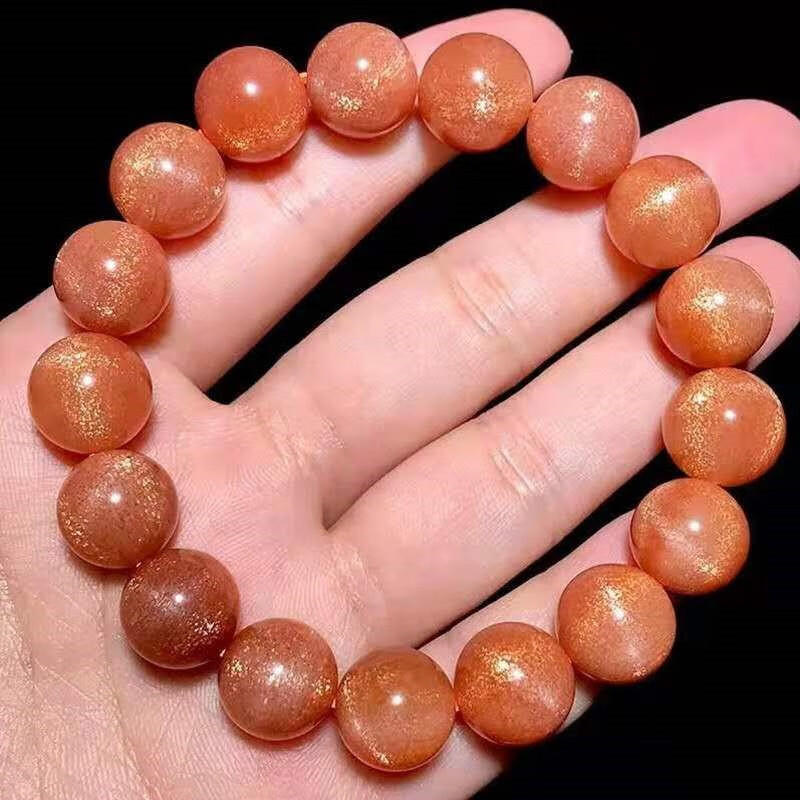 顶盈 天然太阳石手链 收藏级猫眼金沙日光石橙月手串 送礼物三圈圆珠