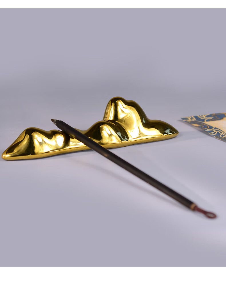 曹友泉诗意山水文创陶瓷笔搁镀金色轻奢笔山创意文房摆件笔枕笔托多