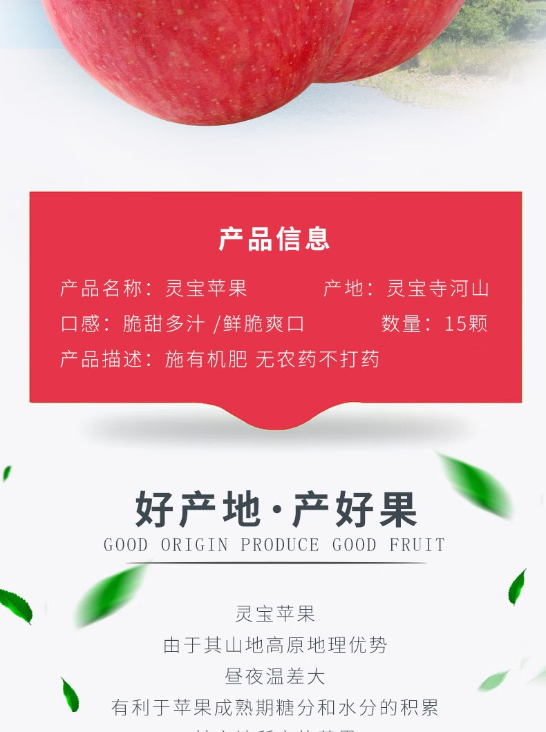 产地精选灵宝红富士苹果国家地理标志产品新鲜时令水果脆甜可口家庭装