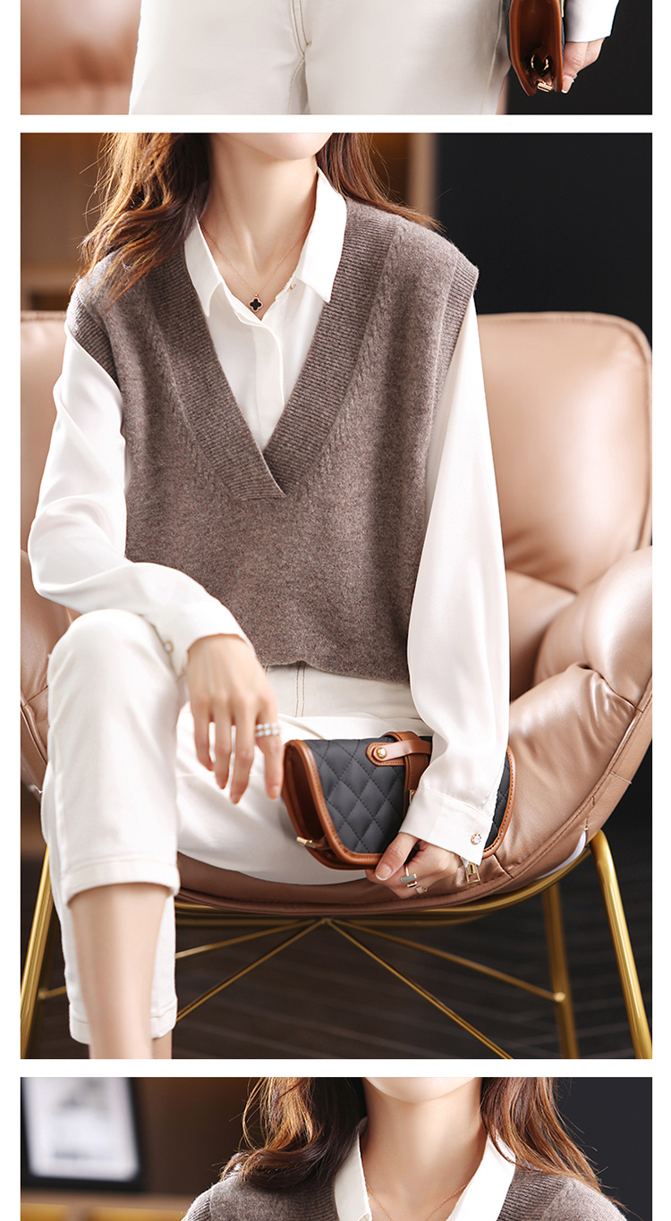纯羊毛马甲女针织无袖背心外穿叠穿百搭坎肩大v领羊绒上衣迎策金驼色s