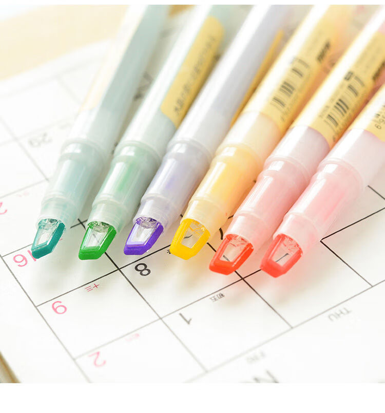 e优凡马卡龙荧光笔双头套装柔色荧光标记笔记号笔彩色粗划重点视窗