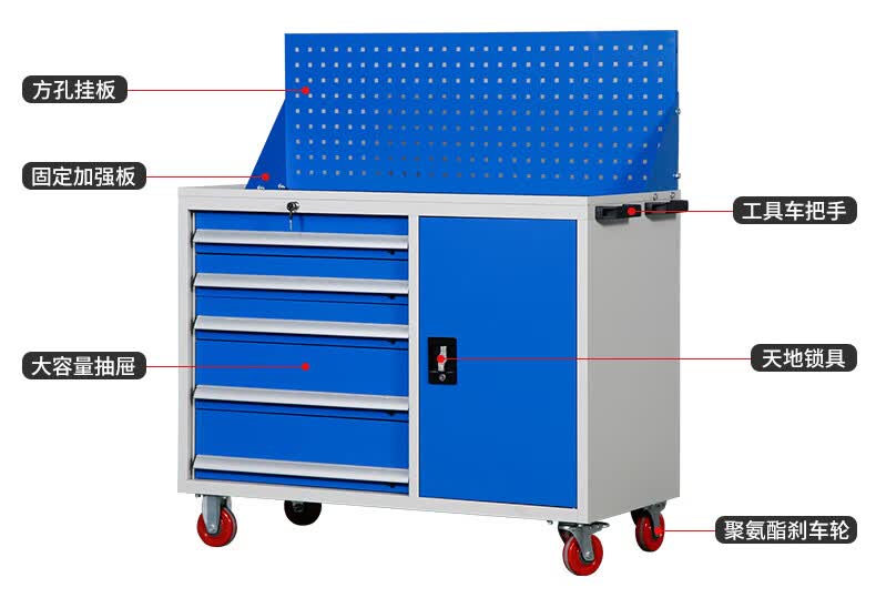 五金工具柜车间用工具箱双开门工厂储物铁皮柜子抽屉式收纳箱加厚蓝色