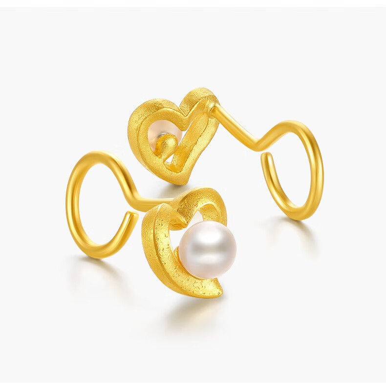 六桂福珠宝浪漫心动黄金珍珠耳钉足金耳饰耳环电商专款170g
