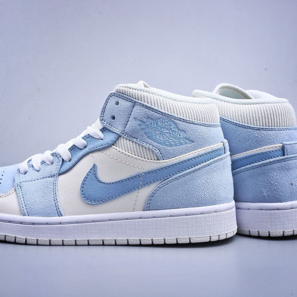 纯原高品质1/1公司级air 乔1 mid 小巴黎灯芯绒灰蓝拼接男女休闲篮球