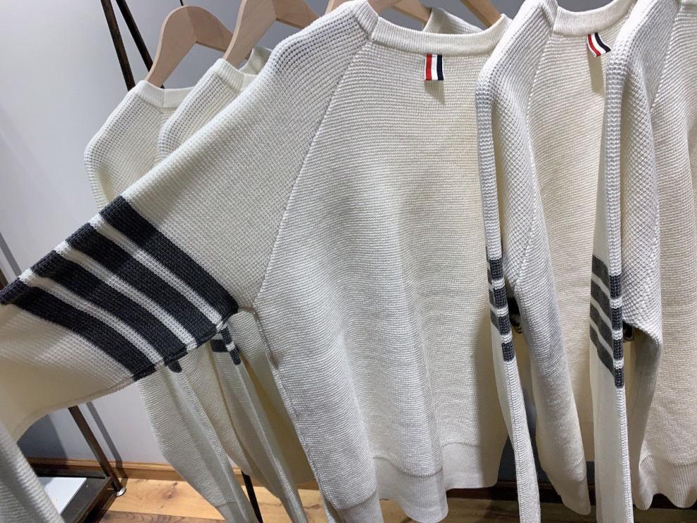 四条杠tb华夫格针织卫衣女情侣休闲套头上衣外套宽松圆领2022秋冬