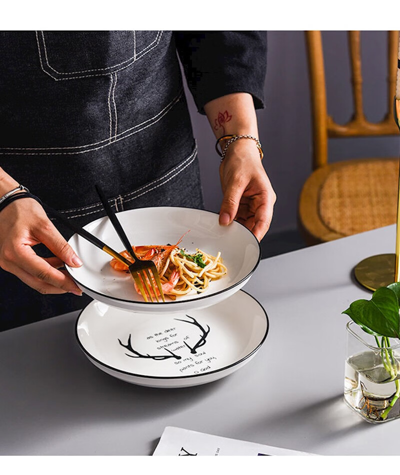 北欧碗碟套装吃饭碗盘子组合家用菜盘碟子鱼盘圆西餐鱼ins平饭盘 8寸