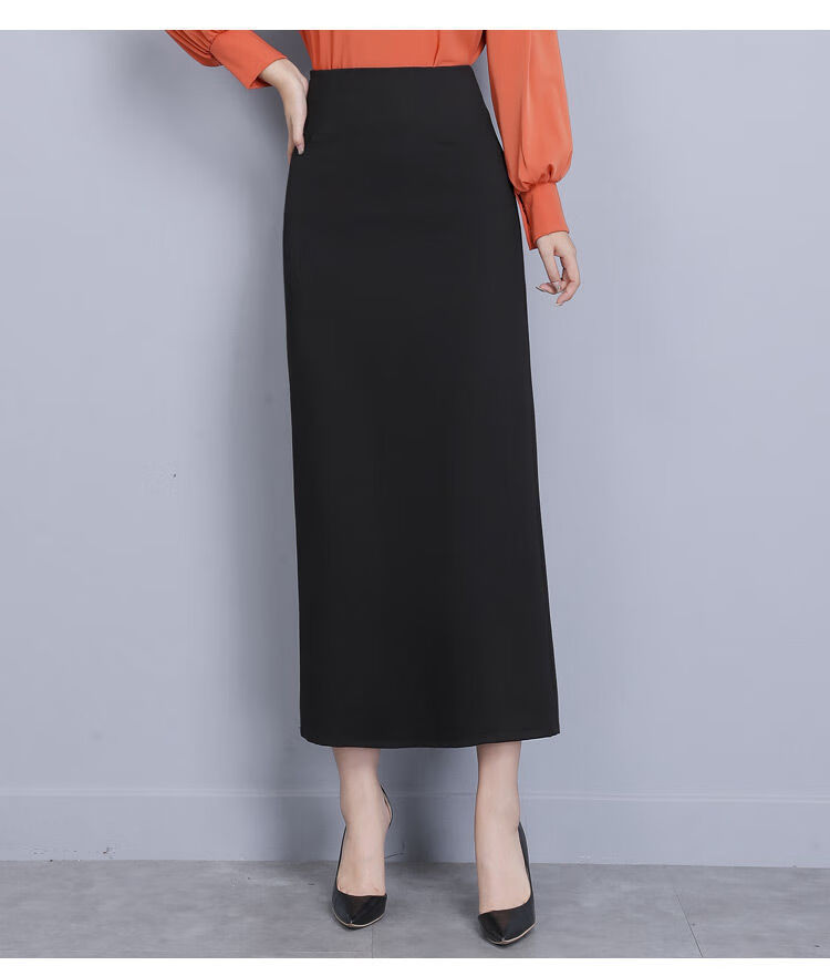 长款长裙秋冬直筒高腰开叉包臀一步裙子女黑色春夏薄款l建议106117斤