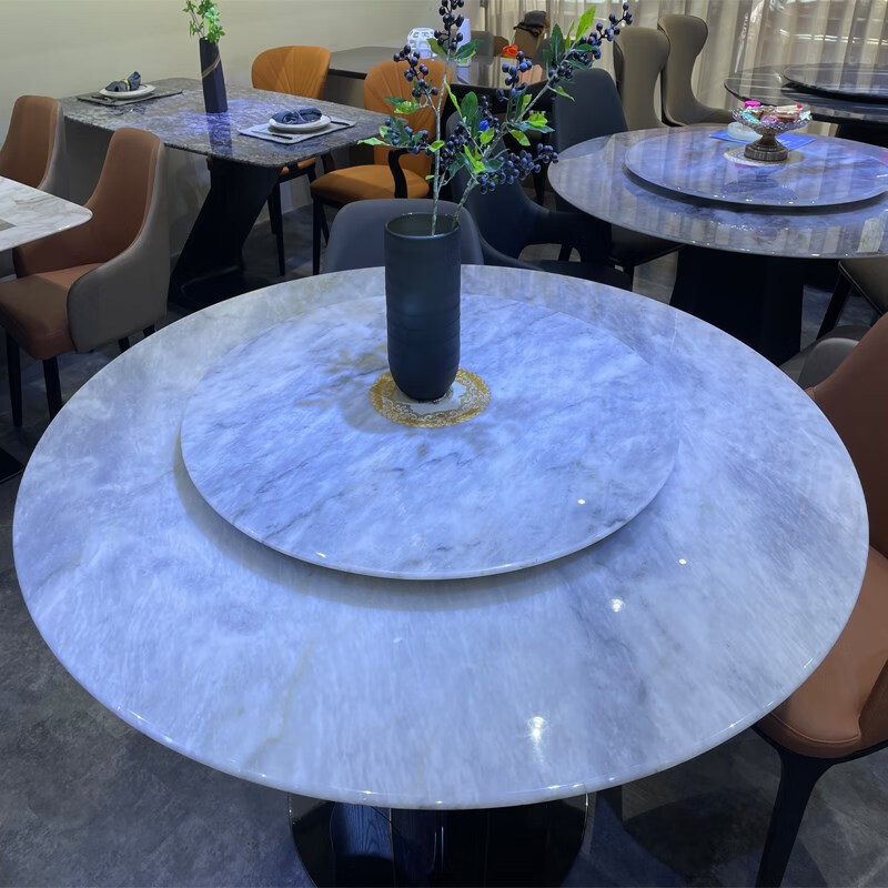 大理石餐桌圆桌微晶石家用简约饭桌桌椅彩晶石天然酒店餐厅轻奢 1.