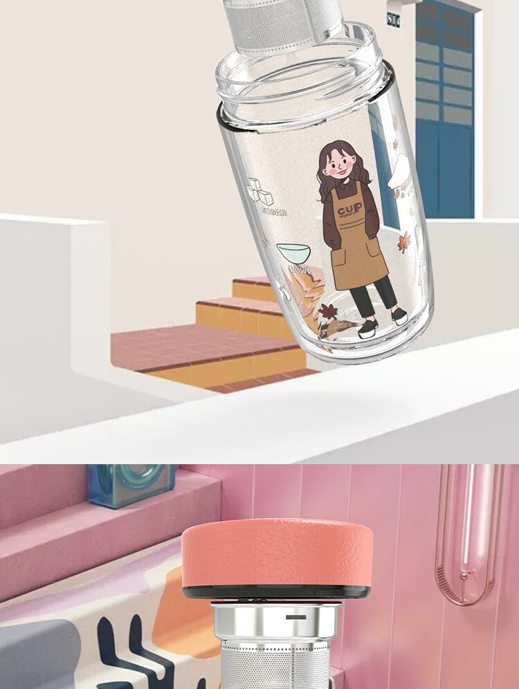 美国cupmystery双层玻璃杯女创意手绘水杯茶杯男士高硼硅玻璃材质杯子