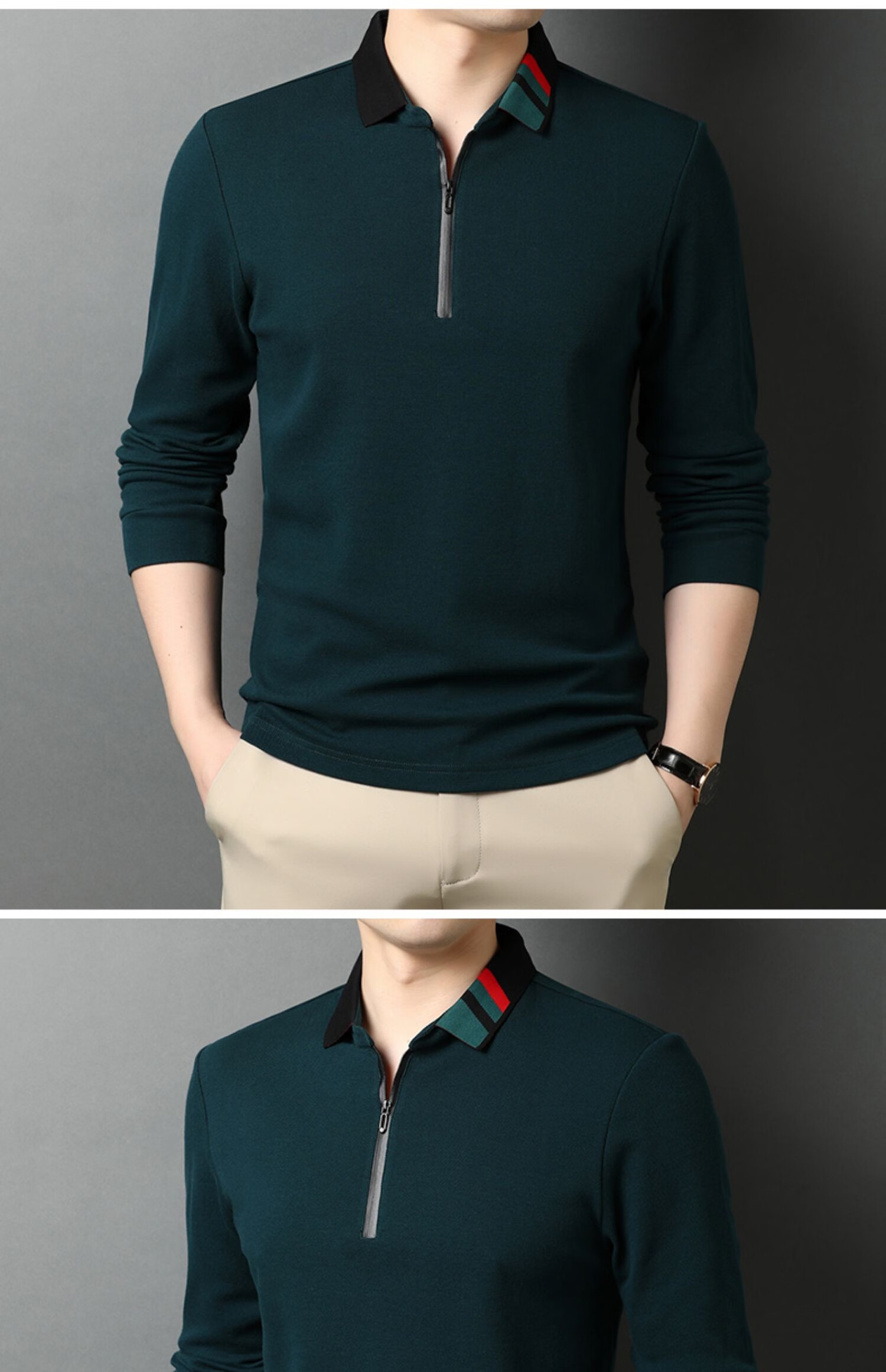 皮尔卡丹国际轻奢品牌男装男装纯棉长袖t恤男21秋冬加绒加厚翻领t恤