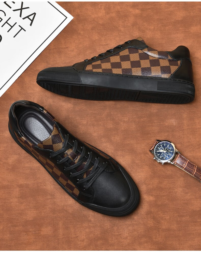 caldicekris中国ck休闲皮鞋男潮鞋秋冬季透气驾车小伙子时尚格子单鞋