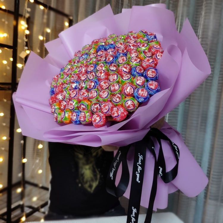 棒棒糖花束diy材料自制手工糖果花零食辣条创意网红礼物热 豪华款蓝白