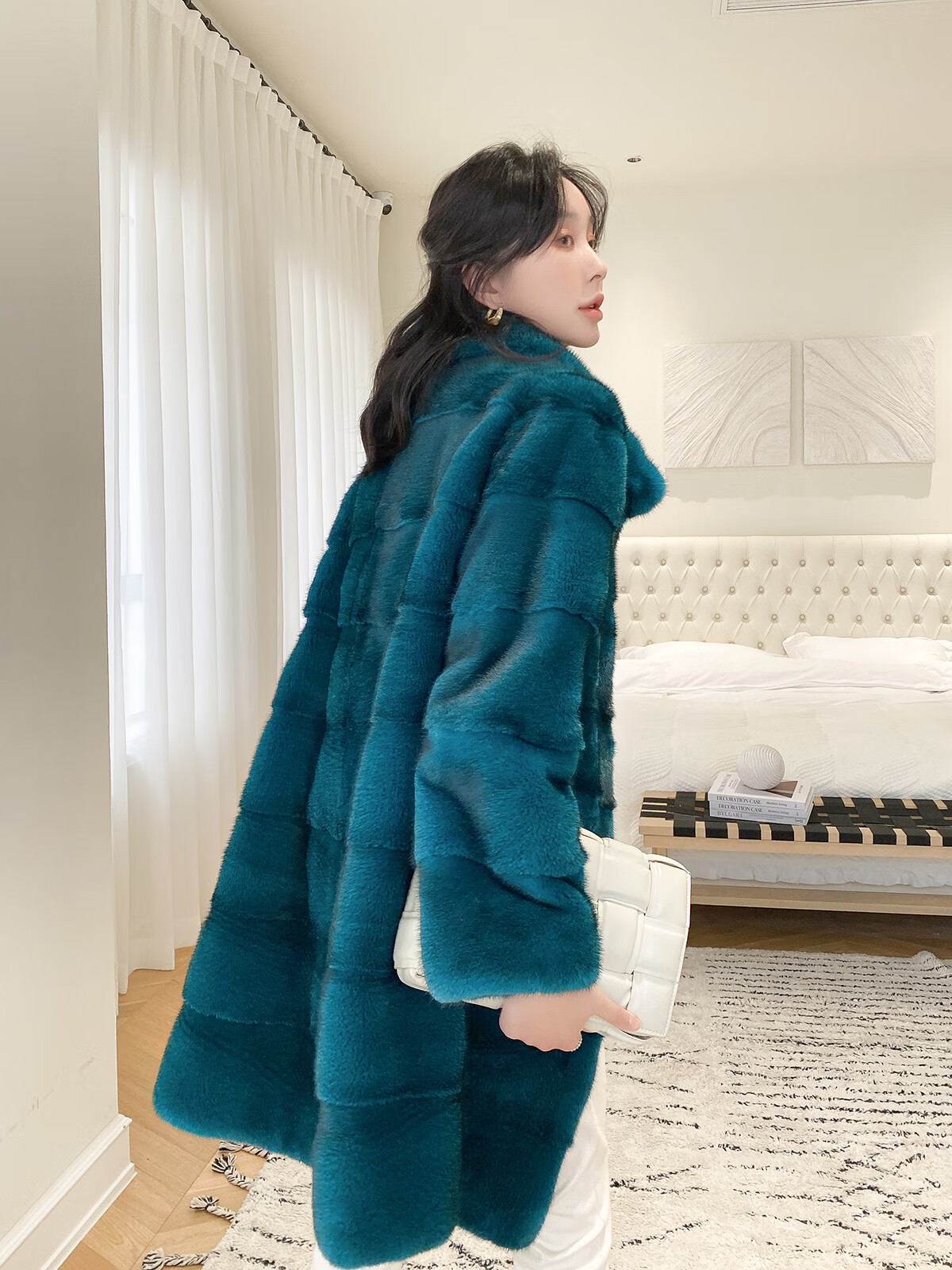 进口天鹅绒级整貂皮大衣中长款横排立领水貂外套女新显瘦 富贵紫色 m