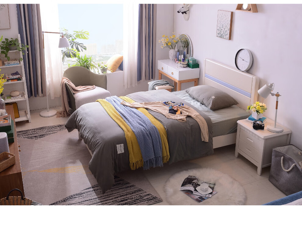 2米实木单人床公主床1.35米单人床成人 床 弹簧床垫 1米框架