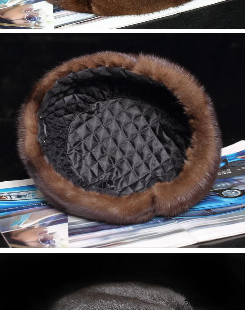水貂皮帽子男整貂裘皮皮草冬貂毛中老年人老头棉帽厚保暖 深棕整水貂