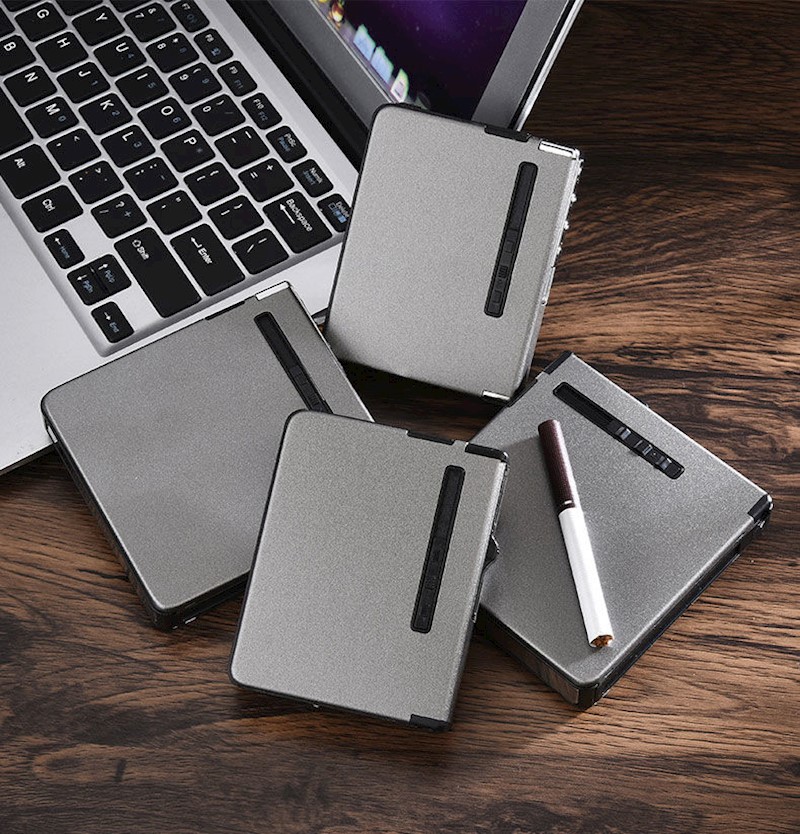 充电烟盒带打火机一体20支装烟盒usb充电打火机铝合金自动弹烟盒充电