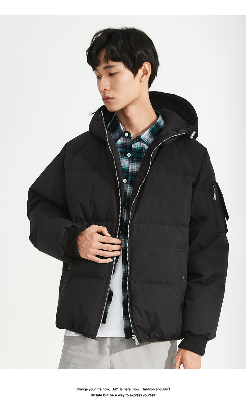 以纯线上品牌a21冬季新款2020男装时尚纯色男羽绒服连帽长袖潮牌厚