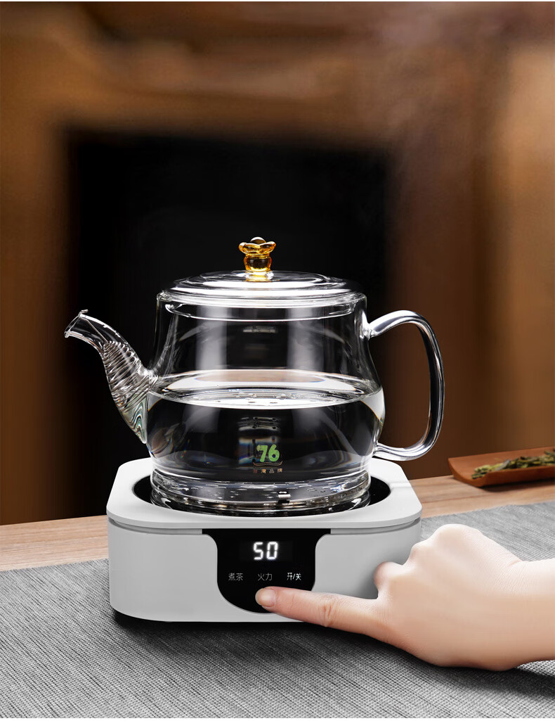 台湾76电陶炉煮茶器家用烧水壶电陶炉玻璃壶茶炉茶具套装lt100f枪灰黑