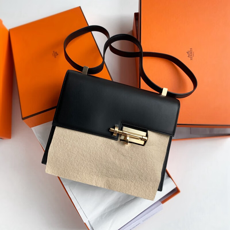 二手99新爱马仕hermesverrou23大号手枪包女士单肩包9r柠檬黄内拼色银