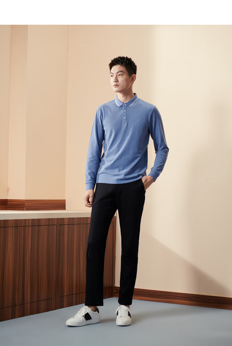 hla海澜之家polo衫男舒适亲肤简约清新刺绣秋季净色套头衫hntpd3q307a