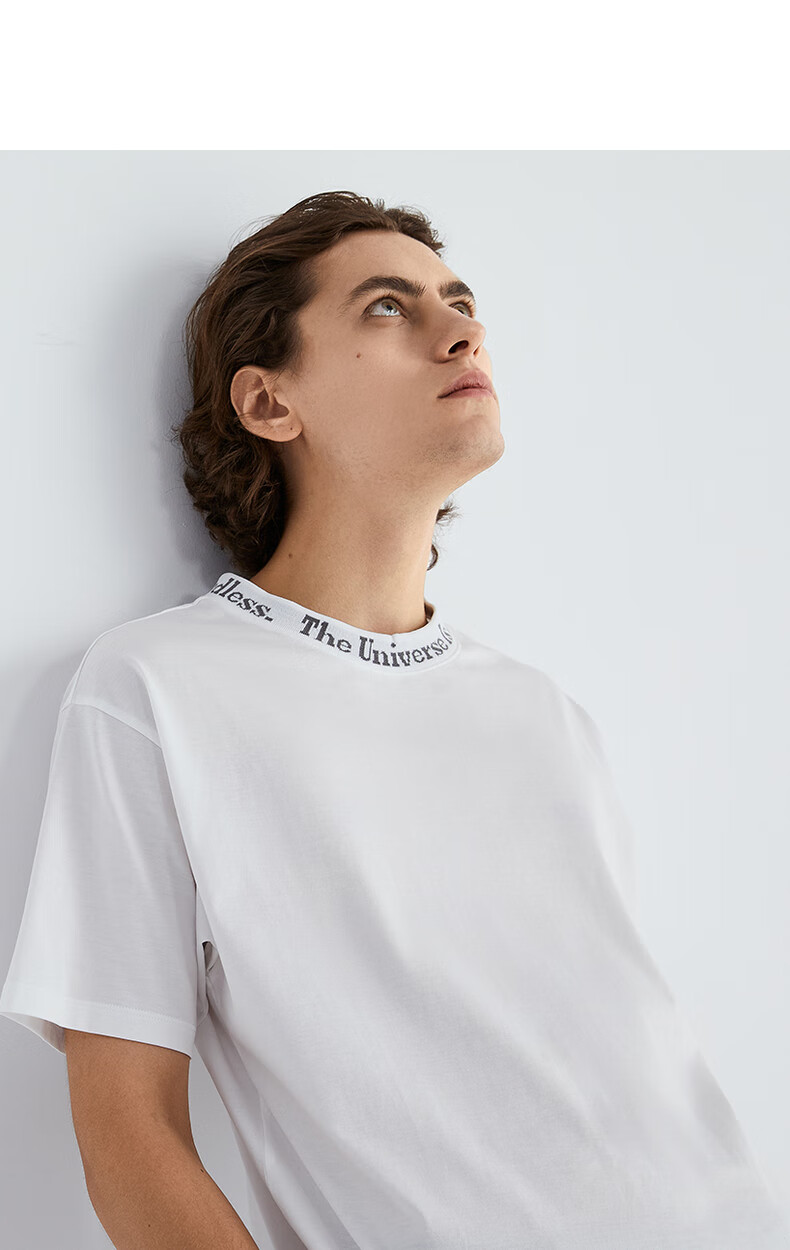 卡宾男装春夏圆领短袖t恤字母元素简约潮牌上衣青年潮流宽松h 领口字