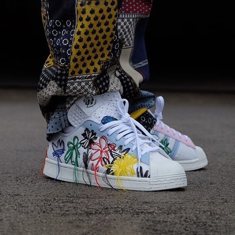 adidassuperstar阿迪达斯sw联名刺绣花朵贝壳头运动复古百搭板鞋休闲
