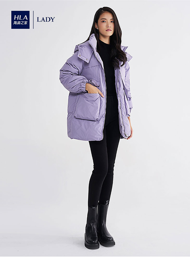 hla海澜之家羽绒服女2021新款冬季宽松中长款休闲连帽外套hdayfw3aabd