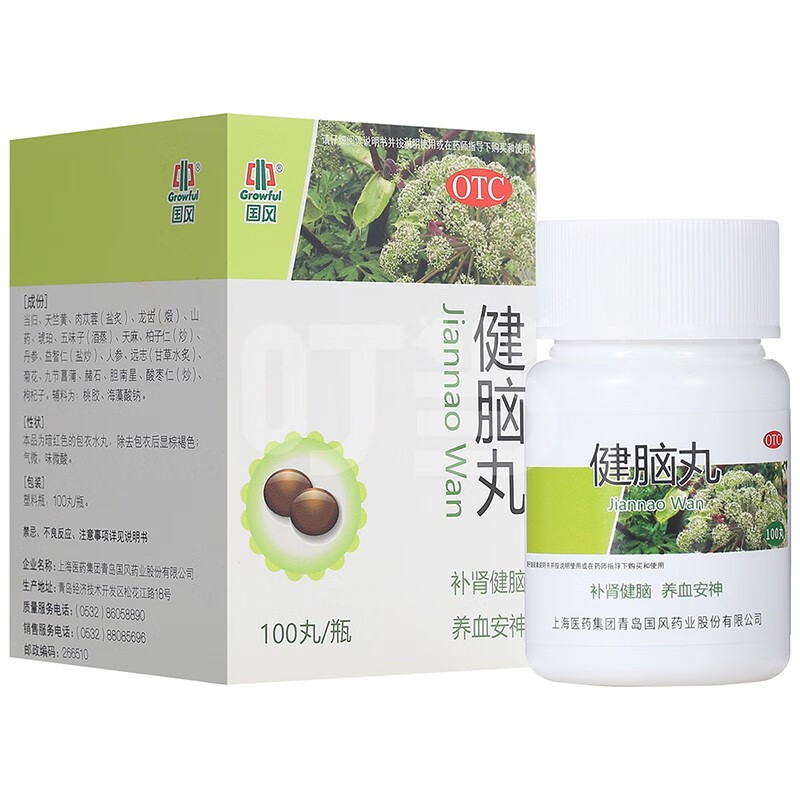 国风 健脑丸补脑丸补肾健脑头晕目眩心悸失眠记忆减退腰膝酸软100丸
