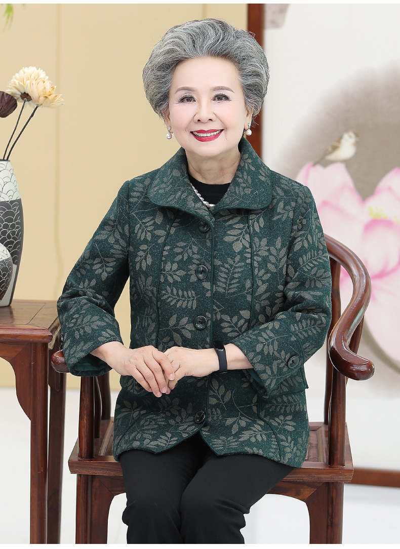 夕兰依 2020新款中老年人秋装女毛呢外套妈妈春秋长袖上衣唐装秋冬