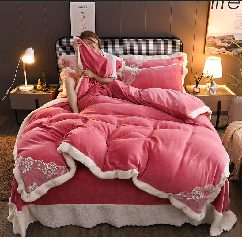 高档品质牛奶绒四件套加厚珊瑚绒床单双面加绒被套法兰绒冬季绒面床上