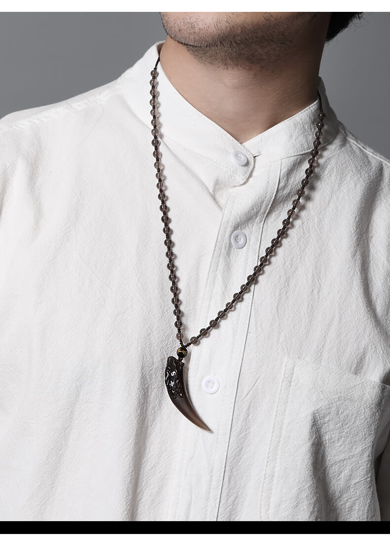 福铂睿(fbri)冰种黑曜石狼牙项链男绳真吊坠潮牌男士霸气复古个性潮