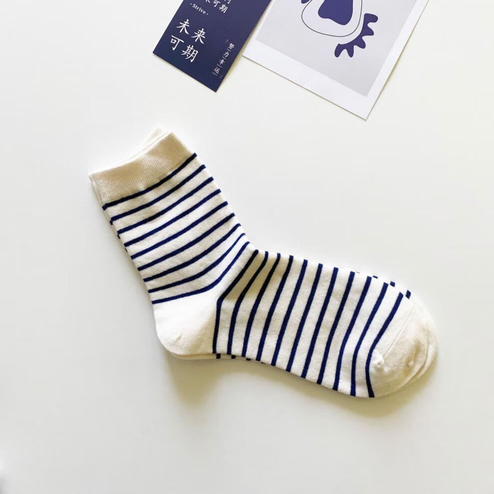 醉艳袜子女蓝白袜ins潮日系百搭情侣春夏薄款运动长袜男 蓝白条纹 35